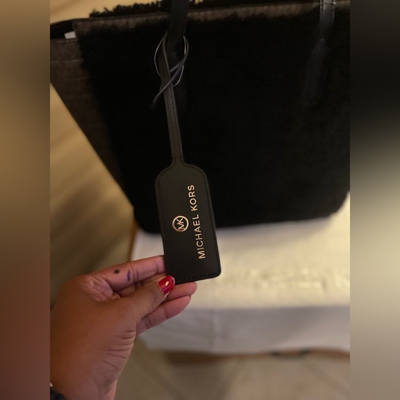 Michael Kors Sinclair brown/black leather tote black shirling fur NWT dust bag